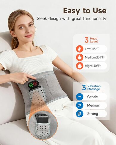 Cordless Heating Pad with Massager for Back Pain Relief, Portable Wearable Heat Belt for Lower Back 8000mAh Rechargeable Wireless Electric with 3 Heat 3 Vibration, Gifts for Women Men Mom Dad Seniors in Kuwait