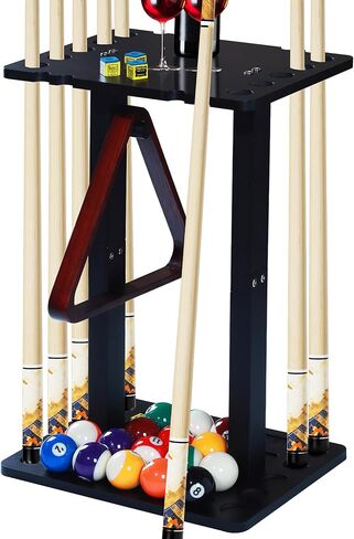 حامل عصا حمام السباحة - حامل أرضي لحمام السباحة مع تصميمات تخزين متعددة، حامل خشبي لحمام السباحة لتخزين 10 أعواد تخزين وكرة حمام السباحة، رفوف البلياردو لطاولة حمام السباحة في غرفة البلياردو in Kuwait