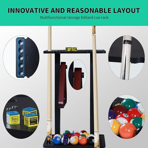 حامل عصا حمام السباحة - حامل أرضي لحمام السباحة مع تصميمات تخزين متعددة، حامل خشبي لحمام السباحة لتخزين 10 أعواد تخزين وكرة حمام السباحة، رفوف البلياردو لطاولة حمام السباحة في غرفة البلياردو in Kuwait