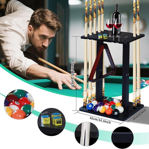 حامل عصا حمام السباحة - حامل أرضي لحمام السباحة مع تصميمات تخزين متعددة، حامل خشبي لحمام السباحة لتخزين 10 أعواد تخزين وكرة حمام السباحة، رفوف البلياردو لطاولة حمام السباحة في غرفة البلياردو in Kuwait