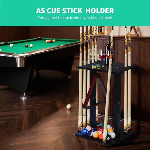 حامل عصا حمام السباحة - حامل أرضي لحمام السباحة مع تصميمات تخزين متعددة، حامل خشبي لحمام السباحة لتخزين 10 أعواد تخزين وكرة حمام السباحة، رفوف البلياردو لطاولة حمام السباحة في غرفة البلياردو in Kuwait