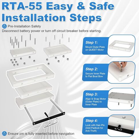 دعامة إطلاق سريع 1854055 RTA-55 - متوافقة مع محركات Minn Kota Terrova وRiptide Terrova وUlterra وRiptide Instinct Quest Trolling Motors، تركيب وإزالة سريعة in Kuwait