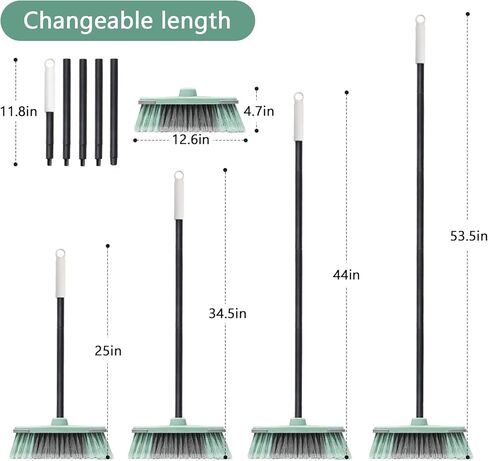 مكنسة داخلية بشعيرات ناعمة - مكانس لكنس شعر الحيوانات الأليفة في الأماكن المغلقة، مكنسة منزلية لتنظيف الخشب الصلب والبلاط وأسطح التزيين عبرها. (أخضر) in Kuwait