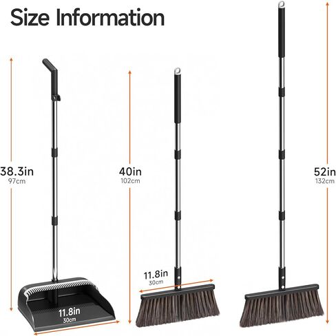 مجموعة مكنسة ومجارف CTIME، رأس فرشاة إضافي ومجموعة مجارف واقفة بمقبض طويل قابل للتعديل مقاس 52 بوصة، مع أسنان وعاء الغبار لتنظيف شعر الحيوانات الأليفة، سهلة التنظيف ومناسبة لردهة المطبخ المنزلي والمكتب in Kuwait