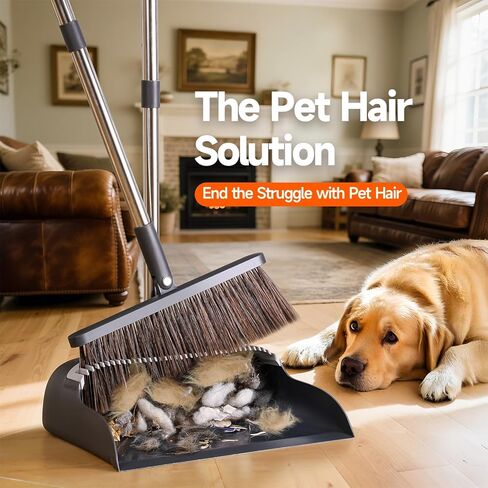 مجموعة مكنسة ومجارف CTIME، رأس فرشاة إضافي ومجموعة مجارف واقفة بمقبض طويل قابل للتعديل مقاس 52 بوصة، مع أسنان وعاء الغبار لتنظيف شعر الحيوانات الأليفة، سهلة التنظيف ومناسبة لردهة المطبخ المنزلي والمكتب in Kuwait