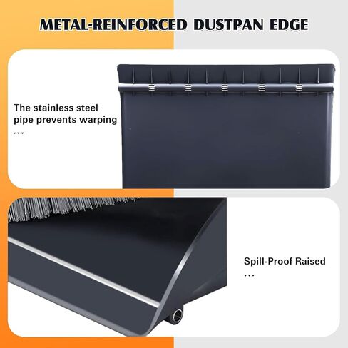 مجموعة مكنسة ومجرفة للمنزل بمقبض بزاوية طويلة 52 بوصة - مجرفة واقفة بدون حافة معدنية تزييفها، كنس مريح، شعيرات 4 طبقات وأسنان تنظيف الشعر لمكتب المطبخ in Kuwait