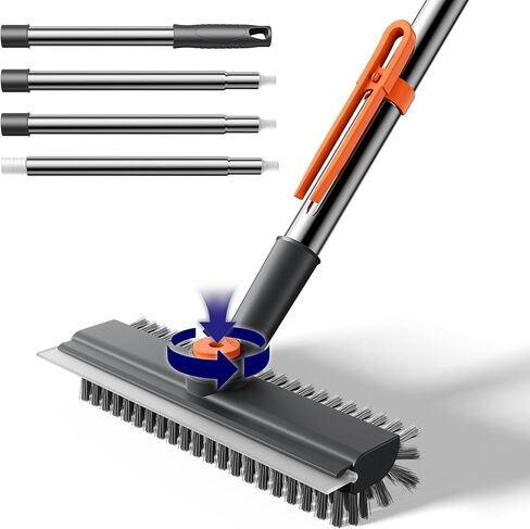 Small Floor Scrub Brush with Length Adjustable Long Handle, 3 in 1 Heavy-Duty Stiff Bristle Scrubber Brush with Squeegee and Tweezer for Cleaning Bathroom, Tile, Deck, Patio, Garage and Kitchen in Saudi Arabia