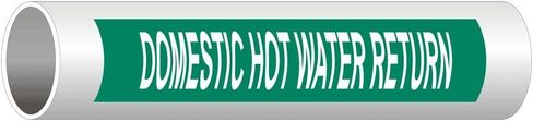 ComplianceSigns.com Domestic Hot Water Return (White Legend On Green Background) Pipe Label Decal, 8x2 in. 5-Pack Vinyl for Pipe Markers in Saudi Arabia