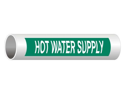 ComplianceSigns.com Hot Water Supply (White Legend On Green Background) ASME A13.1 Pipe Label Decal, 8x2 in. 5-Pack Vinyl for Pipe Markers in Saudi Arabia