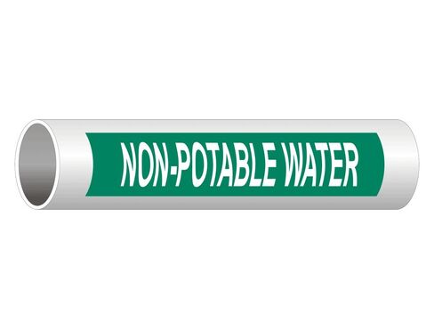 ComplianceSigns.com Non-Potable Water (White Legend On Green Background) ASME A13.1 Pipe Label Decal, 8x2 in. 5-Pack Vinyl for Pipe Markers in Saudi Arabia