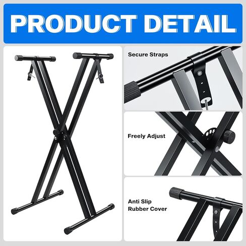 Double-X Keyboard Stand,7 Adjustable Heights Piano Stand with Locking Straps, Heavy Duty Piano Keyboard Stand Fits for 54，61，88 Key Digital Pianos in Saudi Arabia