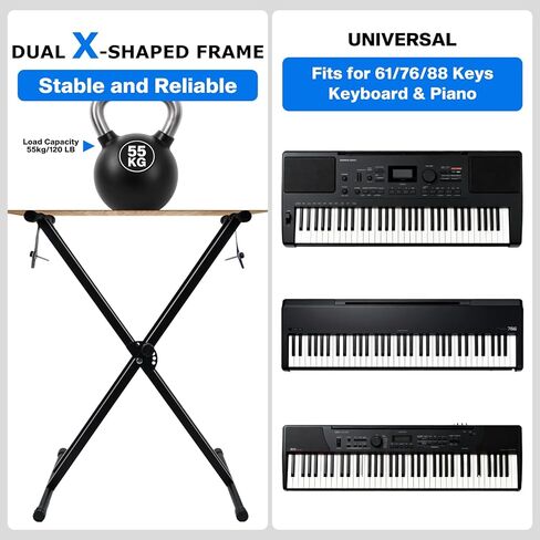 Double-X Keyboard Stand,7 Adjustable Heights Piano Stand with Locking Straps, Heavy Duty Piano Keyboard Stand Fits for 54，61，88 Key Digital Pianos in Saudi Arabia