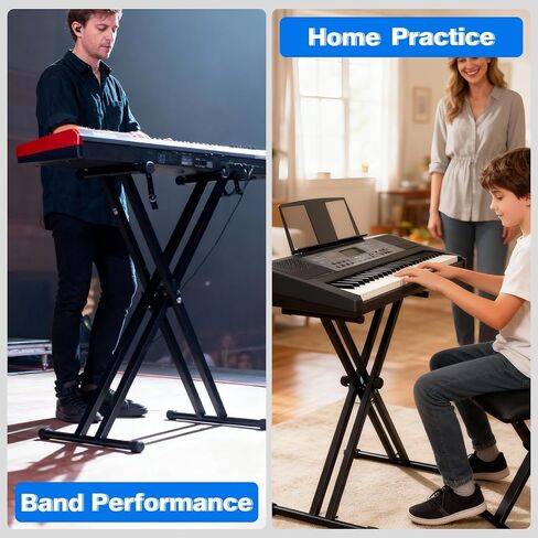 Double-X Keyboard Stand,7 Adjustable Heights Piano Stand with Locking Straps, Heavy Duty Piano Keyboard Stand Fits for 54，61，88 Key Digital Pianos in Saudi Arabia