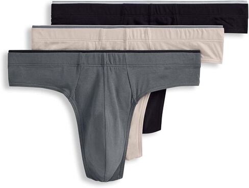 Jockey Men's Underwear True Style Thong - 3 Pack, Grey/Beige/Black Night, L in Saudi Arabia