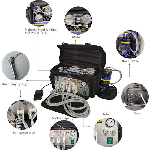 وحدة توصيل الأسنان البيطرية المحمولة مع ضاغط الهواء ونظام الشفط لعيادة الأسنان البيطرية، 4H in Kuwait