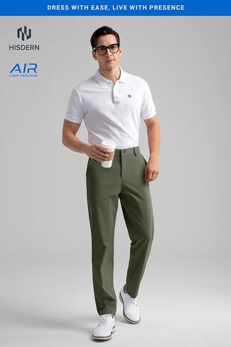 HISDERN AIR 501 بنطال جولف رجالي جاف مقاس 30 بوصة/32 بوصة خفيف الوزن قابل للتمدد ومسامي للرياضة النشطة غير الرسمية مع جيب بسحاب in Kuwait
