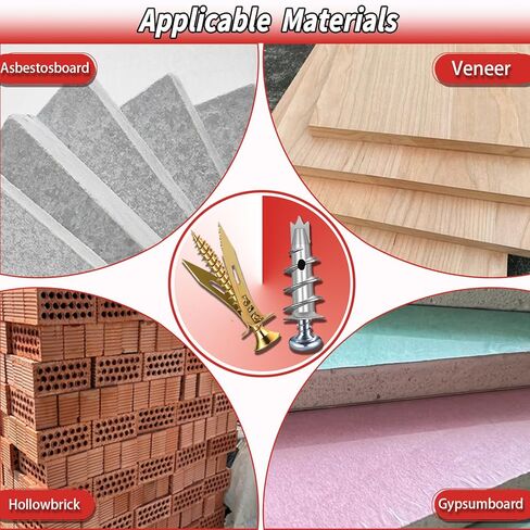 220PCS Self Drilling Drywall Anchors with Screws Kit,5-Sizes Metal Expansion Bolt for Dry Wall,110 PCS Sheetrock Anchors and 110 PCS Screws-No Drill Needed in Kuwait