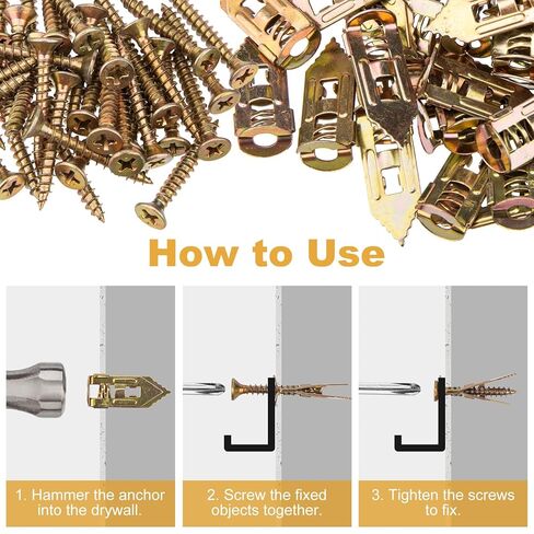 PAGOW 60 Pcs Self-Drilling Anchors, Ancors and Screws for Heavy Duty, Metal Screw Anchors Kit, No Drill and Holes in Wall (3 Sizes) in Saudi Arabia