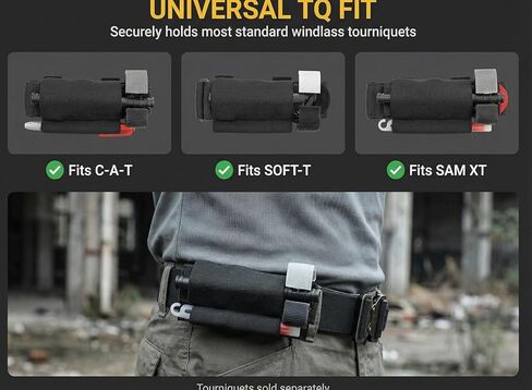 Tactical Tourniquet Holder with Integrated Pen Slot, Horizontal TQ Pouch for Duty Belt, Elastic Retention Band with Tungsten Steel Marker for TQ Application Time Recording & Emergency Use in Kuwait