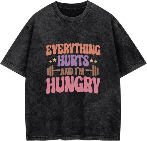 Funny Gym Shirts for Women-Everything Hurts and I'm Hungry - Soft Fabric Workout Running Hiking Outdoor Activities in Saudi Arabia