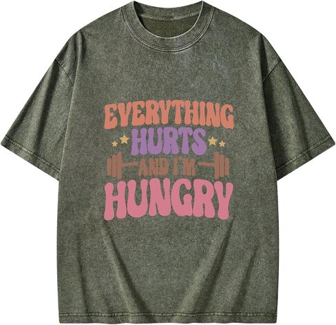 Funny Gym Shirts for Women-Everything Hurts and I'm Hungry - Soft Fabric Workout Running Hiking Outdoor Activities in Saudi Arabia