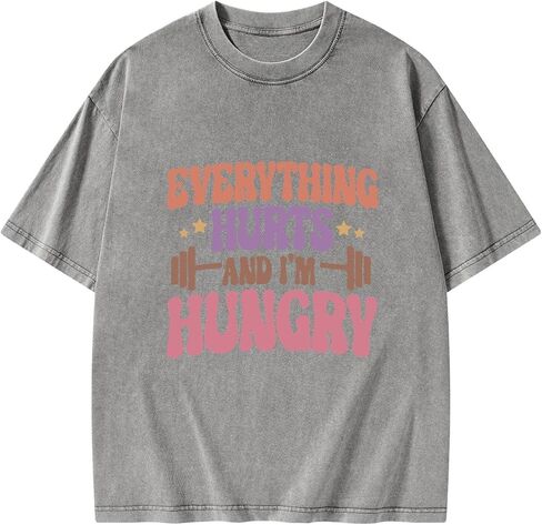Funny Gym Shirts for Women-Everything Hurts and I'm Hungry - Soft Fabric Workout Running Hiking Outdoor Activities in Saudi Arabia