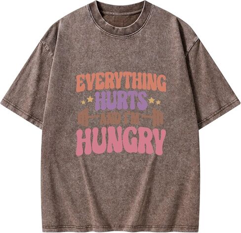 Funny Gym Shirts for Women-Everything Hurts and I'm Hungry - Soft Fabric Workout Running Hiking Outdoor Activities in Saudi Arabia