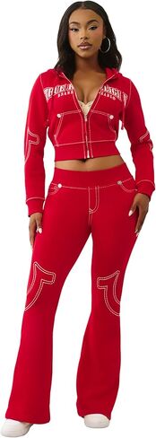 True Religion Women's Anniversary Big T Shrunken Hoodie – Cropped Pullover with Contrast Stitching in Saudi Arabia