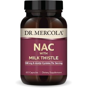 Dr. Mercola NAC with Milk Thistle - with Antioxidants - Supports Normal Detoxification Processes - 500 mg N-Acetyl-Cysteine per Serving - Non-GMO, Gluten-Free & Soy Free - 60 Capsules (30 Servings) in Kuwait