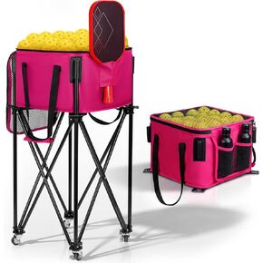 Pickleball Cart With Wheels, Foldable Tennis Ball Hopper Basket, Lightweight Ball Caddy With Zippered Mesh Lid, Portable Sports Ball Storage For Outdoor Court, Home Training, Kids Youth Adults in Kuwait
