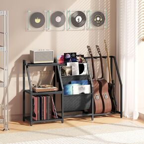 Guitar Stand, Guitar Rack for 3 Acoustic Guitar, Bass, Electric Guitar, Ukulele, Banjo, Turntable, Vinyl Records and Amp Accessories, for Music Studios, Black in Kuwait