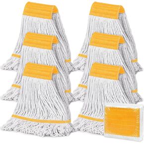 6 قطع من رأس الممسحة التجارية شديدة التحمل - إعادة تعبئة سلسلة من خليط القطن ذات نهاية دائرية للتحميل الجانبي والمماسح ذات النمط المشبك، والمطاعم، والتنظيف الصناعي والصناعي (أصفر) in Kuwait