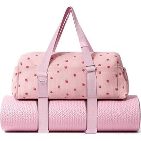 Hihealer Strawberry Gym Bag for Women & Girls, Corduroy Yoga Mat Bag with Holder, Large Capacity Dance Duffel Bag for Pilates, Travel Weekender Bag with Wet Pocket in Kuwait
