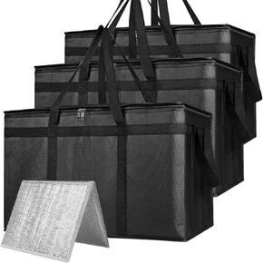 3-Pack XXXL Insulated Bags for Food Delivery with Removable Hard Bottom, Large Capacity & Heavy-Duty Catering Bag, Foldable & Reusable, Grocery Bags for Catering, Shopping, Travel in Kuwait