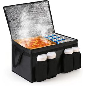 Bodaon Insulated Grocery Bags with 4 Cup Holders -Insulated Bags for Food Delivery with Zippered Top, Food Carrier for Catering, Pizza Bag and Cooler Bag for Takeout, Picnic, Shopping, Car Use in Kuwait