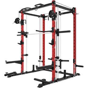 جهاز Eonfit E3 Smith لمعدات الصالة الرياضية المنزلية، رف القرفصاء لقفص الطاقة متعدد الوظائف مع نظام البكرة المنسدلة LAT الكل في واحد in Kuwait