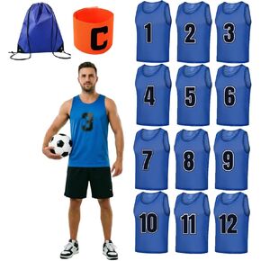 12 قطعة من سترات Pinnies Scrimmage لكرة القدم وقمصان تدريب الفريق للأطفال/الشباب/الكبار مع حقيبة وشارة الكابتن in Kuwait