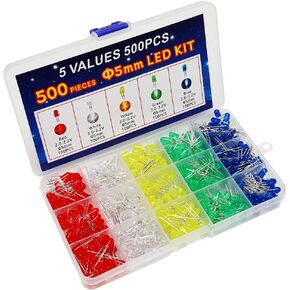 500 Pcs 5mm LED Diode Lights Assored Kit, Variety Color Electronics Components, Light Emitting Diodes for DIY Project, White/Red/Yellow/Green/Blue in Kuwait
