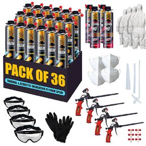 Closed-Cell Spray Foam Insulation Kit – 18 Pack (32.45 oz Cans) – Expanding Foam for Heat & Sound Control – Includes 2 Teflon-Coated Guns, 2 Foam Cleaners, 2 Safety Suits, 2 Safety Glasses and Gloves in Kuwait