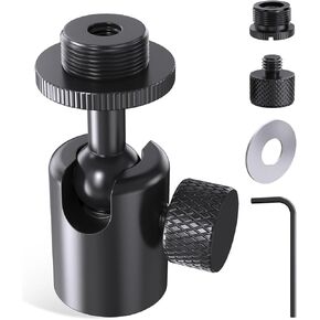 Ball and Socket Head Microphone Adapter, All Metal, 180° & 360° Swivel Mini Mic Ball Head Adapter with 5/8"-27 Thread & 3/8" Scew Adapters, Ideal for Microphone Angle Adjustment & Studio Setup in Kuwait