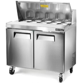 طاولة إعداد السلطة التجارية HECMAC مقاس 36 بوصة واط - ثلاجة تبريد بمروحة، من الفولاذ المقاوم للصدأ مع 10 مقالي، ثلاجة 9.68 قدم مكعب للمطعم وبار المطبخ، ETL&NSF/ANSI 7 in Kuwait