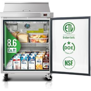 29" W Commercial Refrigerators Sandwich Salad Prep Table, 8.6 Cu.Ft Stainless Steel Food Prep Fridge with 8 Pans, Adjustable Shelves, Auto Defrost, Good Choice for Poke Bowl Shops, Delis, Food Truck in Saudi Arabia