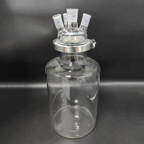 Single Layer Open Cylindrical Reactor Bottle with Bottom 10 L, Flange 150 mm, Stainless Steel Clip, Oblique Joint 4 Sides, Center 34/45, Side 24/40 in Kuwait
