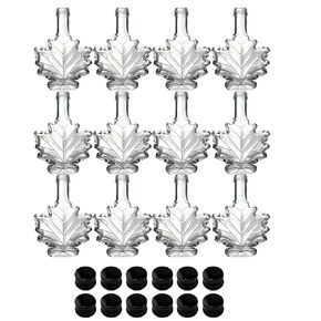 North Mountain Supply Maple Leaf Glass Syrup Bottle – 3.4 fl oz (100 ml) – Black Metal Lid – Case of 12 – Ideal for Maple Syrup, Honey, or Homemade Gifts in Kuwait