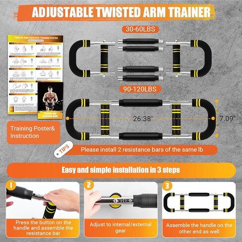 Twister Arm Trainer for Women & Men, 6 Adjustable Resistance Levels(30-120 lb) Chest Trainer with 4 Spring & Training Poster, Chest Workout Equipment for Chest Clip Muscle & Arm Strength in Saudi Arabia
