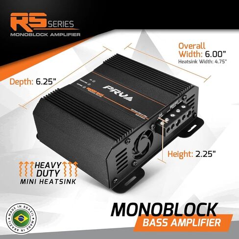 PRV AUDIO 900 Watts Mono Subwoofer Car Audio Amplifier RS900 BASS 1 Ohm – 12 Volts Monoblock Class D Amp, Built-in Crossover & Bass Boost with High Level Inputs in Saudi Arabia
