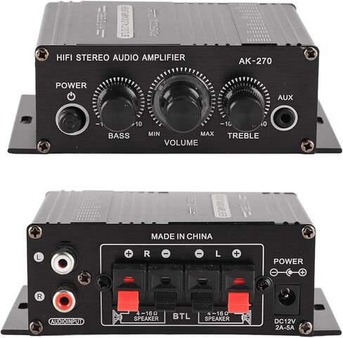 Qiilu Car Audio Amplifier, Stereo Amplifier 12V Portable Clear Sound Quality Mini Amplifier for Car Motorbike Home (AK270) in Kuwait