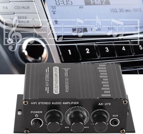 Qiilu Car Audio Amplifier, Stereo Amplifier 12V Portable Clear Sound Quality Mini Amplifier for Car Motorbike Home (AK270) in Kuwait