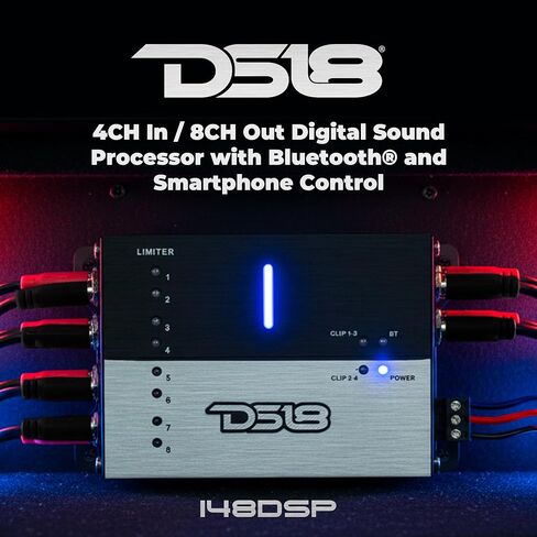 معالج صوت رقمي DS18 i48DSP ذو 8 قنوات مع تحكم في تطبيق بلوتوث - 4 مدخلات RCA، 8 مخرجات RCA، 31 نطاق EQ، بوابة الضوضاء، ومحدد - سيارة، دراجة نارية، وPowersports Audio DSP in Saudi Arabia