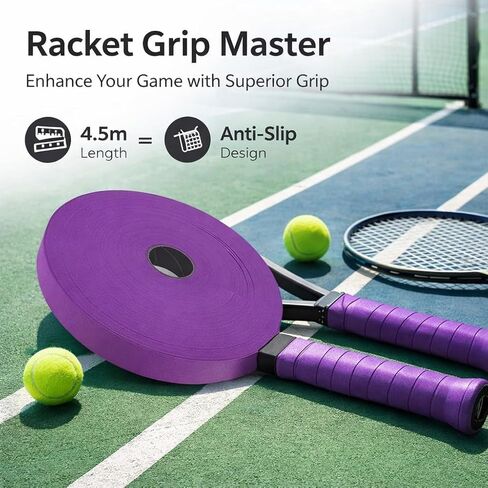 Racket Grip Tape Sweat Absorbent Non Slip, PU Material, 4.5m Length - Durable Handle Wrap, Wide Sports Use, Enhances Control for Tennis and Badminton (Purple) in Saudi Arabia
